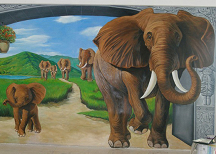 The elephants 3D three-dimensional painting